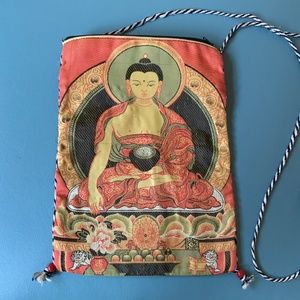 Vintage 90s Colorful Fabric Bag w/ Buddah Motif & Tribal Pattern